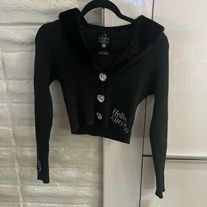 🚫🚫SOLD🚫🚫 NWT Hello Kitty Sanrio Cardigan with Black Fur Collar and Crystal